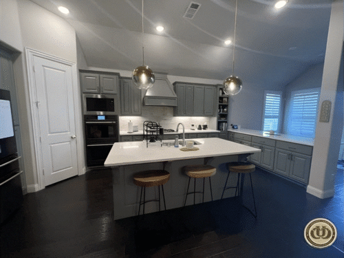 Modern kitchen island with pendant lights